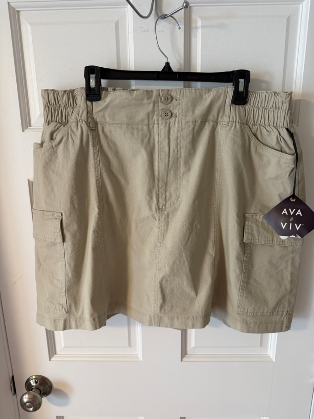 NWT Ava & Viv Khaki Utility Cargo Skort - High Rise Elastic Waist Cotton Size 1X